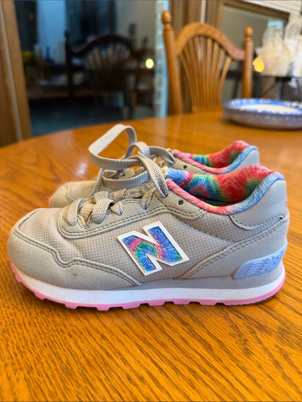 New Balance Kids' Gray Sneakers with Pink Sole and Tie-Dye 'N' Accent